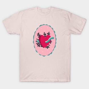 Cameo design with  pink heart, worm and plants T-Shirt